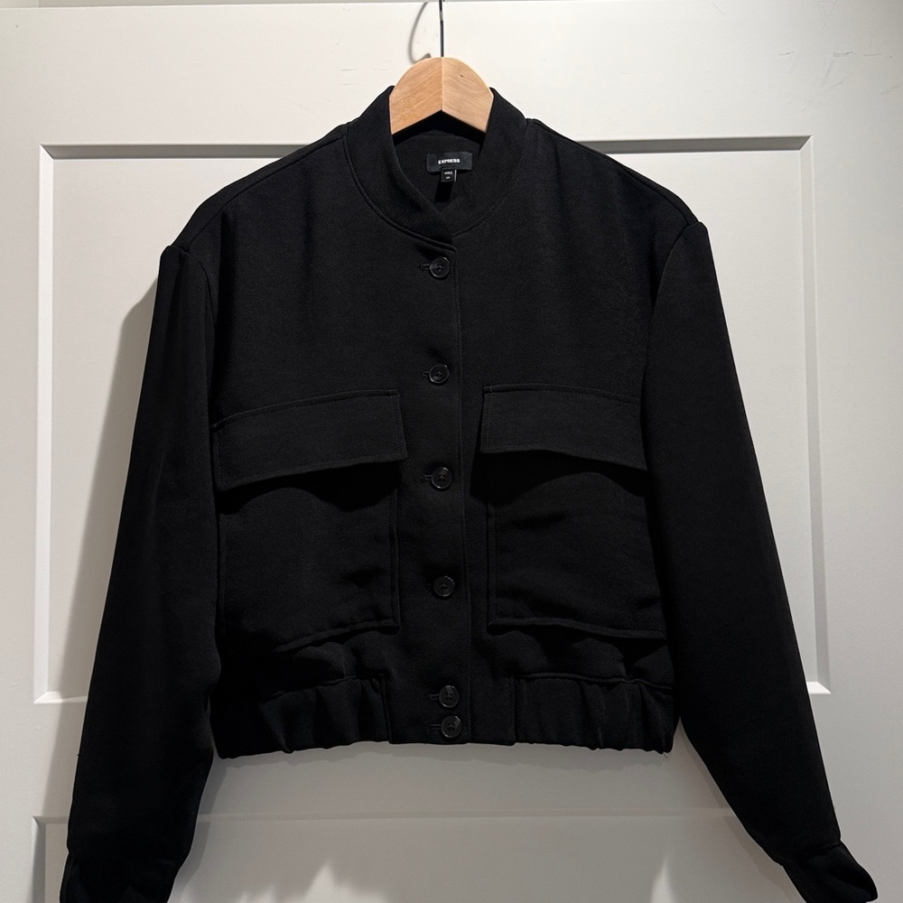 Express Patch Pocket Cropped Bomber Jacket In Pit… - image 7
